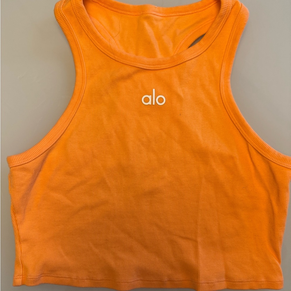 Alo Aspire Orange Ribbed Tank Top (cantaloupe/white)